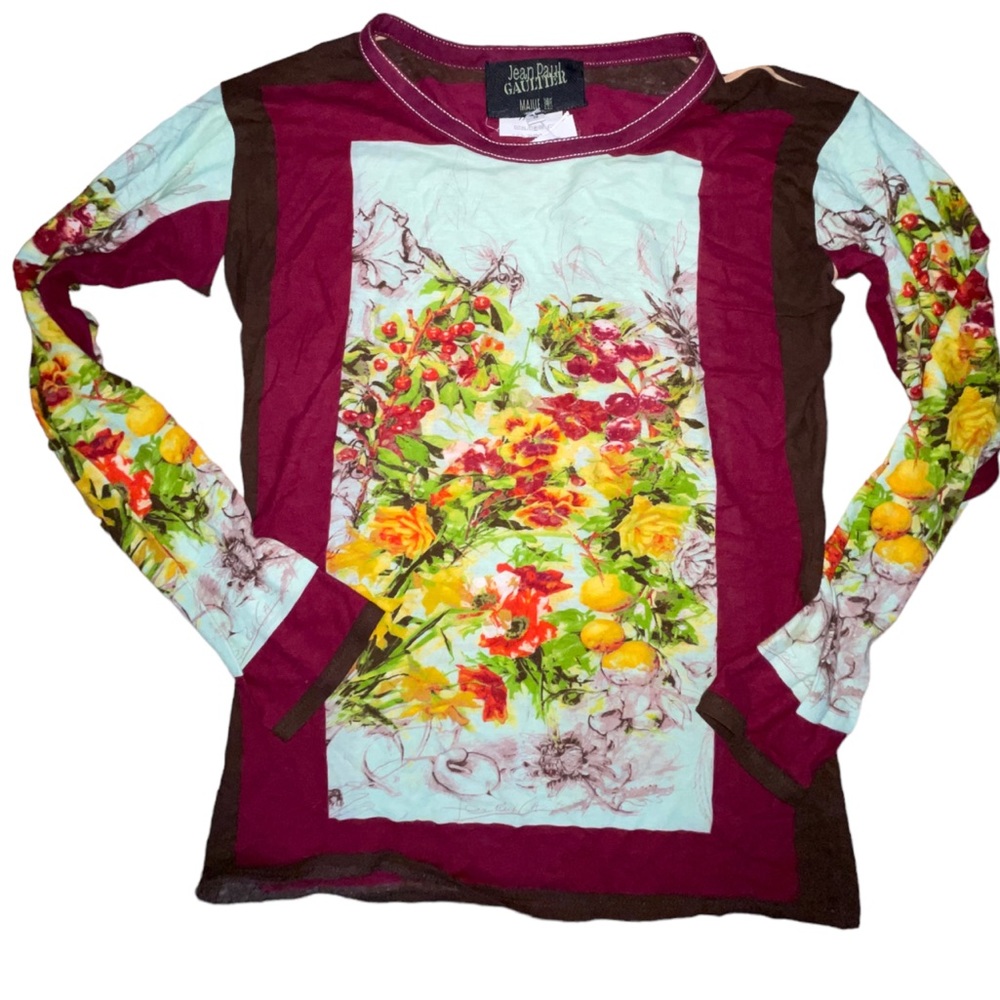 Jean Paul Gaultier Vintage Jersey Knit Sz SM Floral Graphic - Picture 1 of 9
